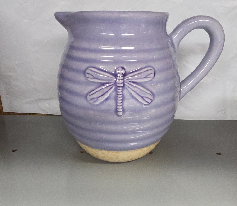 Lavender Dragonfly Ceramic Pitcher
